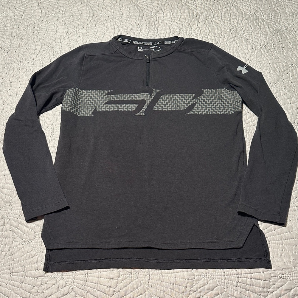 Under Armour Boys Steph Curry L/S Black Shirt, EUC, Size Medium